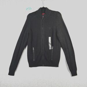 Guess Chaplain Marled Sweater Mens S Black Mock Neck Full Zip Cotton Mock Neck